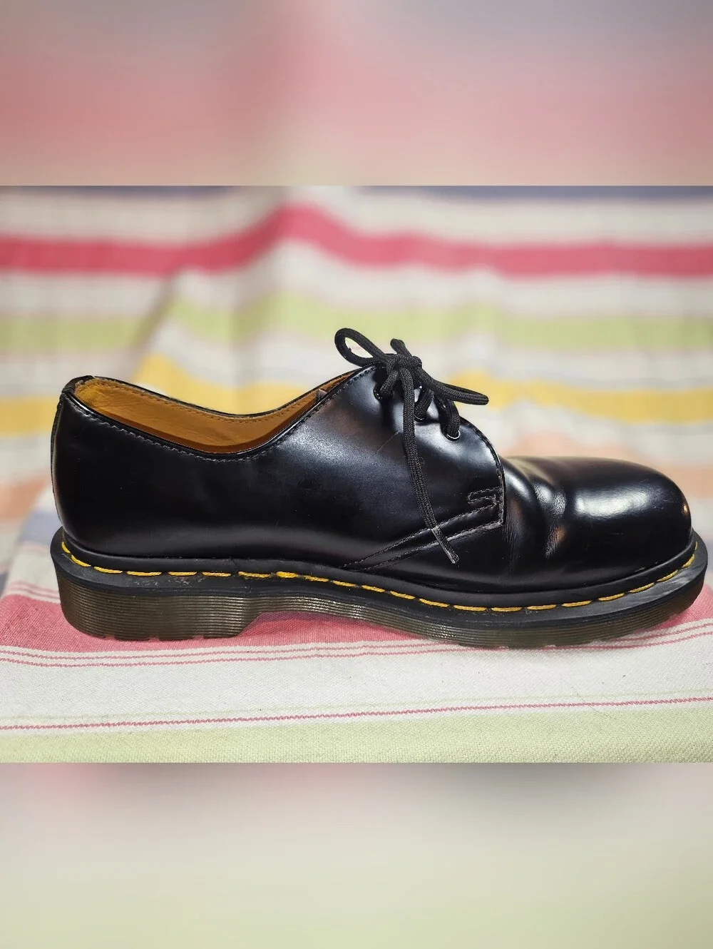 Dr. Martens Black Leather Derby Shoes with Yellow Welt